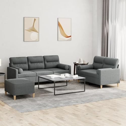 ZEYUAN 3-TLG. Sofagarnitur mit Kissen Dunkelgrau Stoff, Sofa Mit Relaxfunktion, Couchgarnitur, Wohnzimmer Sofa, Couch, Sofa Set 3201625
