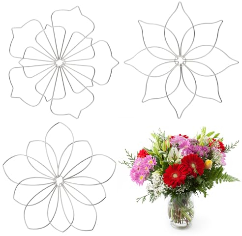 3pcs Flower Arrangement Holders, Stainless Steel Flower Lid Grid Round Flower Frog Insert Wire Arranger Organizer for Vase Craft Floral Metal Stems Bouquets Plant Fixation