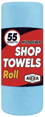 AIDEA Microfiber Cleaning Cloth Roll, Blue Shop Towels 55 Sheets Washable, Microfiber Towels for Cars, Blue Rags Reusable Paper Towel for Automotive, Workshop, House, Kitchen, Cleaning Supplies11×9