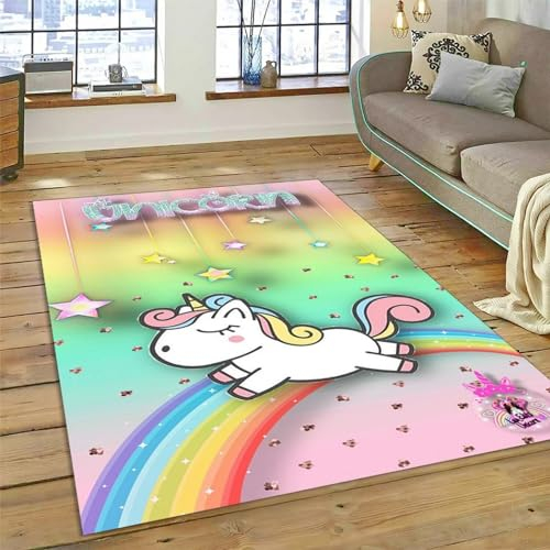 Kinderteppich Einhorn-Cartoon-Tier - Kurzflor Teppich Kinderzimmer Spielteppich Antiallergen Und Extra Weich - Babyzimmer Teppiche Für Junge Und Mädchen Babyteppich 180 X 280 cm / 70,86 X 110-7U9R+S5