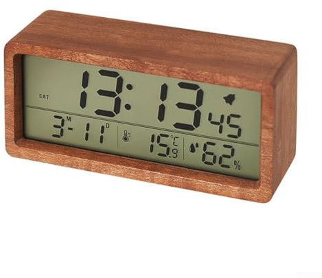 ReachMall Digitale Holz-Uhr für Schlafzimmer, neben dem Tisch, Schreibtisch, minimalistisch und stilvoll, großer Bildschirm, Nachtlicht-Funktion ()