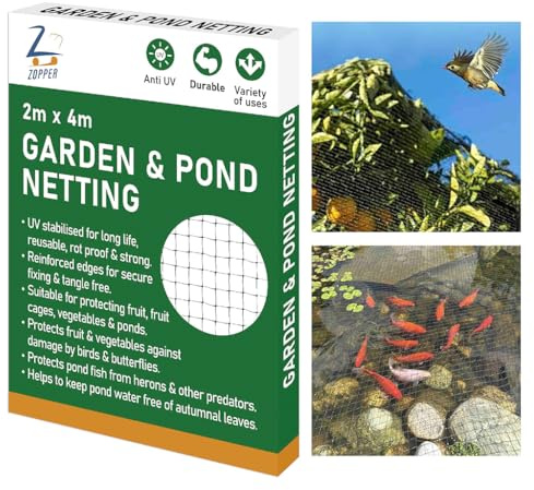 ZOPPER Garden & Pond Netting 2m x 4m - UV Stabilized, Reusable & Rot-Proof - Reinforced Edges for Secure Protection Against Birds, Butterflies, & Leaves