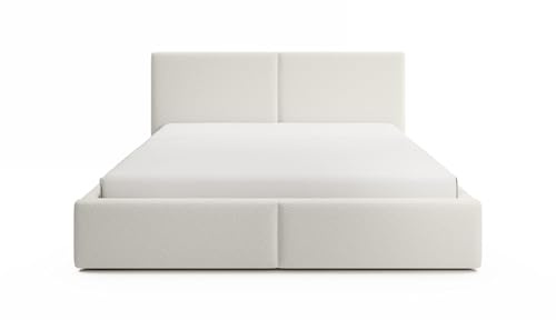 FEDVE Bett 140x200 Creme - Toreira Slim Polsterbett Mit Bettkasten - Doppelbett Mit Stauraum - Schlafzimmer Bett