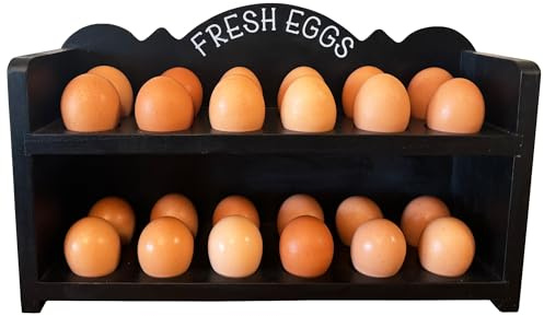 Wild AF Black Premium Pine Wooden Egg Holder 2-Tier Durable 24-Egg Storage Solution Ideal for Modern and Rustic Kitchen Fresh Eggs