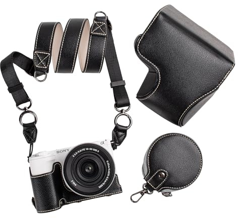 MUZIRI KINOKOO Protective Case for Sony ZV-E10 II, PU Leather Camera Case with 16-50mm Lens - Removable Case with Shoulder Strap & Storage Pocket - Black
