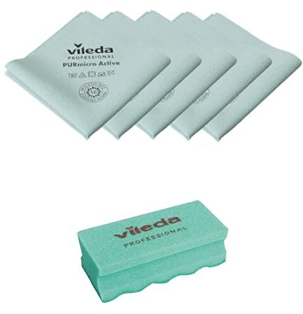 Vileda Professional 5 Bayeta Purmicro Active Verde + 10 Estropajo Puractive