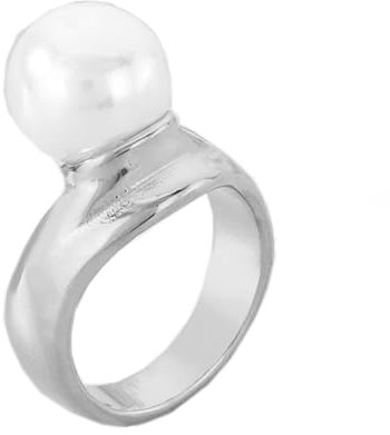 PAURO Damen Edelstahl Personalisierter Einfacher Jahrgang Perlenring Silber Größe 60 (19.1)