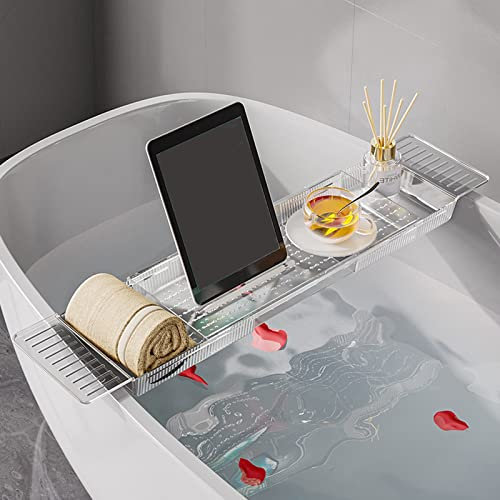 Divisor de bandeja extensible en baño, bandeja ajustable para bañera, bandeja retráctil para cocina, baño, organizador multifuncional para tina, 22.2 pulgadas de largo x 6.9 pulgadas de ancho x 1.8