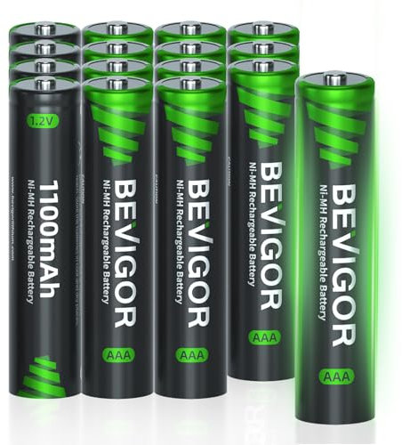 BEVIGOR AAA Rechargeable Batteries 16 Pack, 1100mAh 1500 Cycles High Capacity NiMH Triple A Batteries, 1.2V Low Self Discharge