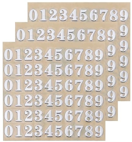 QUARKZMAN 3 Blätter 3mm Zahlenaufkleber 0–9, Selbstklebende Ziffernaufkleber Klebebuchstaben Zahlen Vinyl Wasserdichte für Schriftzüge, Wunschtexte, Adressnummern, DIY & Scrapbooking,Silber
