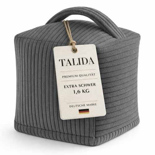 TALIDA Türstopper Sack 1,6KG | Cord Griff | Grau | Modern | Boden Sack | Single