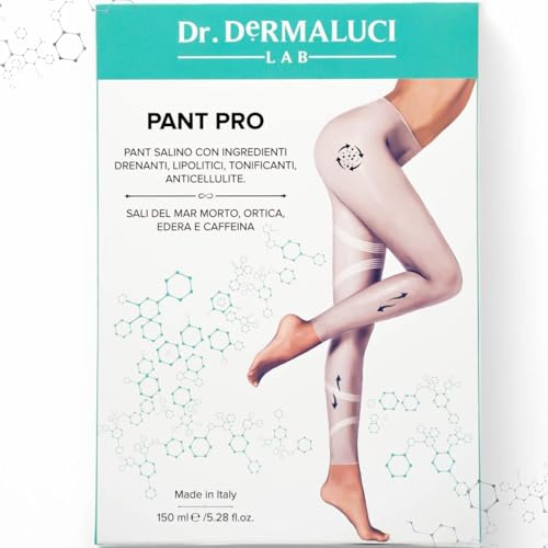 Dr. DERMALUCI LAB - Pant Pro Starke Lymphdrainage Bio - Lipödem, Schwere Beine, Anti-Cellulite - 1 Anwendung Strumpfhose - Totes Meersalz, Koffein, Efeu, Brennnessel - Italy