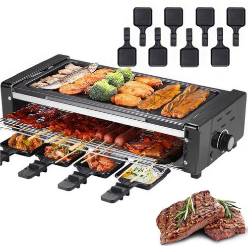Smokeless Nonstick Indoor BBQ Grill with 8 Cheese Pans, Perfect for Cooking Dishes and Hosting Parties