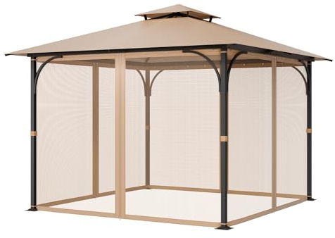 VEVOR Gazebo Netting Replacement, Fit Most 10 x 10 x 7 FT Gazebo, Outdoor Garden Net, 4-Panel Sidewall Mesh Curtain, Patio Midge Netting with Double Zipper, Canopy Screen
