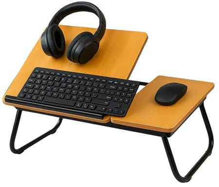 Laptop Bed Table with Foldable Legs & Cup Holder - Adjustable Folding Laptop Desk for Bed, Sofa, Floor or Office - Portable Lap Desk Tray with Book & Notebook Stand (Brown)