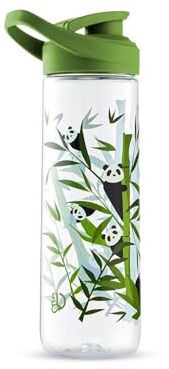 Dedoles Gourde 470 et 700 ml Bouteille d'eau de sport anti-fuite avec poignée de transport – Idéale pour voyage, fitness, vélo, yoga et bureau, couleur: Vert, motif: Panda et bambou, taille: 700ml