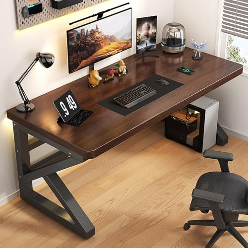 Computertisch aus Massivholz mit 300 kg Tragkraft, dicker 5 cm Desktop, kompaktes und platzsparendes Design für Heimbüro, robust und einfach zu montieren