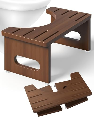 RayLove Tabouret de Toilette, Repose-Pieds en Bambou avec Coussinets antidérapants, Pliable pour économiser de l'espace, Tabouret en Forme de C résistant à 35 degrés (Marron)