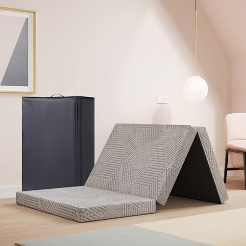 EGOHOME Klappmatratze 75x195 cm, Gästematratze Klappbar Höhe 10 cm, Faltbare Matratze Härtegrade H3, Reisematratze, 3-Teilige Gel Visco Schaumstoff Faltmatratze für Reisen, Camping, Boden, Gästebet