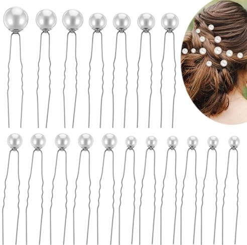 18 Pieces Bridal Hair Accessories Wedding Pearls Hair Pins U Shaped Pearl Clips for Bride Bridesmaid Women Girls (Silver)