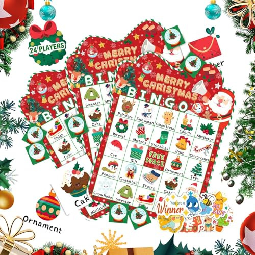 Kustimantu Weihnachtsbingo Spiel Für Erwachsene, Weihnachts Bingo Kartenspiel Für Familien, Interaktive Aktivitäten Für Festliche Events Familienabend Indoor Jugendliche Geburtstag Klassenraum