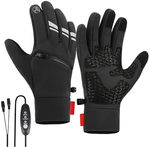 Guanti da moto riscaldati, tre impostazioni di temperatura, touchscreen, calore caldo, presa USB, ricaricabili con tasche, guanti riscaldanti USB per uomini e donne, campeggio, caccia, escursionismo