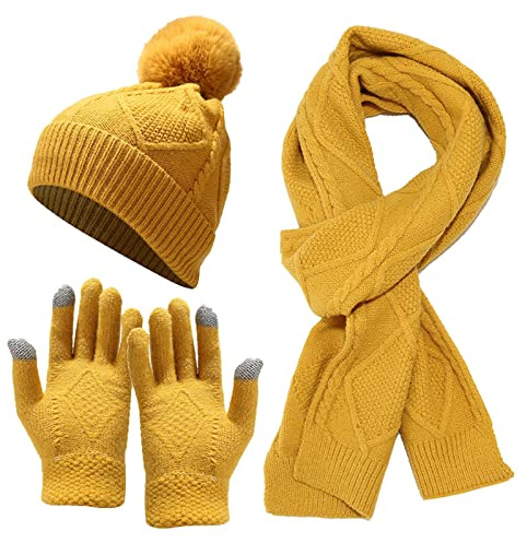 Generisk ny keps kvinnor män stickad kvinnor mössa varm vuxen skidmössa set vinter cykling stickad halsduk baseballkepsar ny keps damer röd, GUL, Einheitsgröße