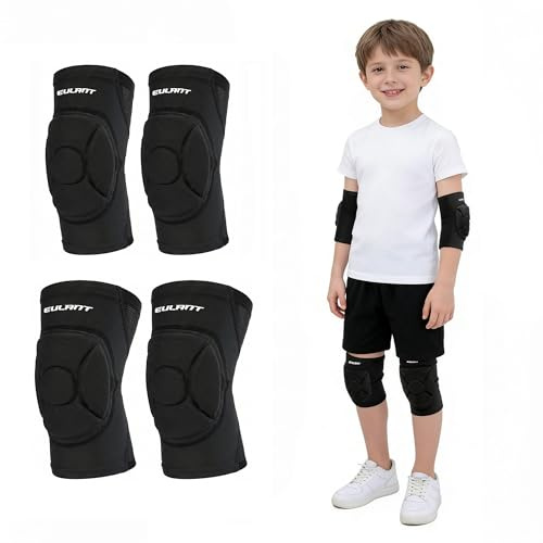 EULANT Knieschoner und Ellenbogenschoner Set für Kinder/Jugend,Dehnbar Kinder Schonerset für Tanz/Torwart/Volleyball/Fussball/MTB/Skaten/Radfahren/Skateboard/Roller/Gymnastik/Ringen, Atmungsaktiv, S
