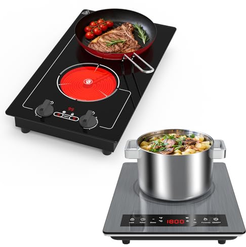VBGK Tables de Cuisson 2 Feux & Plaque Induction 1 Feu, 220V avec capteur tactile LCD, Verrouillage de Sécurité, Minuterie