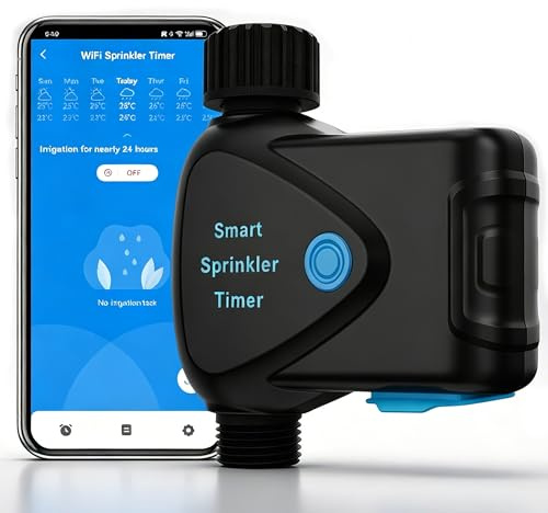 Wifi-bevattningsdator: Smart bevattningstimer med flödesmätare, app-fjärrkontroll, regnfördröjning, Alexa-röststyrning, automatisk bevattningsklocka för trädgård, gräsmatta, växthus