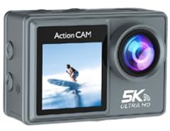 Andoer Action Camera WiFi 5K Ultra HD Dual Screen grandangolare 170°, stabilizzazione a 6 assi, fotocamera subacquea 30M con microfono senza fili