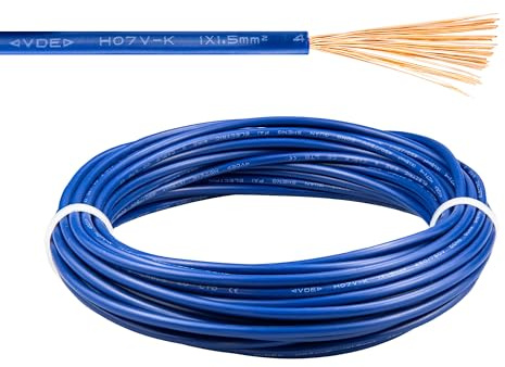 URCIANOW 1.5mm Flexible Single Core Cable 10M H07V-K Blue | Stranded Wire, 48 Strand Copper Conductor, 450V Rated, PVC Insulated, Ideal for Control Panels, Switchgear Lighting Circuits