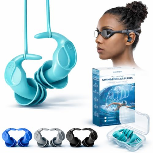 Tappi per le Orecchie da Nuoto Impermeabili per Adulti - 4 Paia di Tappi in Silicone con Cordino Rimovibile, Due Stili di Indosso, Fissaggio agli Occhialini, Riutilizzabili per Piscina, Mare e Surf