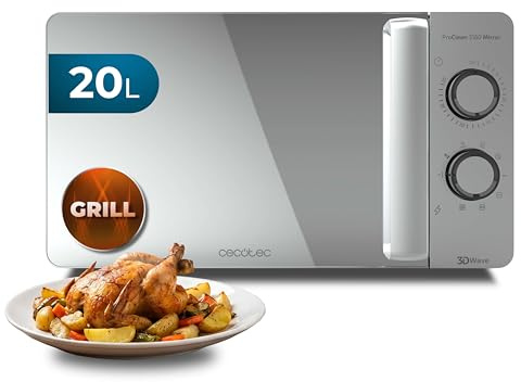 Cecotec 20 L mikrovågsugn med Proclean Gril 3160 Mirror Wave, 700W | 6 nivåer, 800 W halogengrill, 3DWave-teknik, 30 min timer, Ready2Clean-beläggning