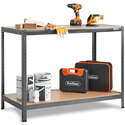 VonHaus Work Bench - Heavy Duty Garage Workbench with Storage for General DIY Tasks - Metal Workshop Bench with 600kg Capacity - Boltless Work Benches for Workshops, Garage and Shed