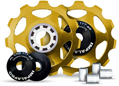 IMPALAPRO Bike 2 Stück Fahrradumwerfer Schaltröllchen 11T Aluminium CNC Schaltröllchen Keramiklager - Fahrrad Schaltwerk Riemenscheibe - Shimano Schaltwerkröllchen - Fahrrad schaltwerk (Gold)
