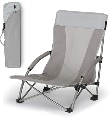 qeedo Johnny Beach Faltbarer Strandstuhl inkl. Netzbelüftung, kleines Packmaß, tragbar mit Packtasche, Sonnenstuhl klappbar, Strandhocker, Campingstuhl mit Breiten Standfüßen & niedriger Sitzhöhe