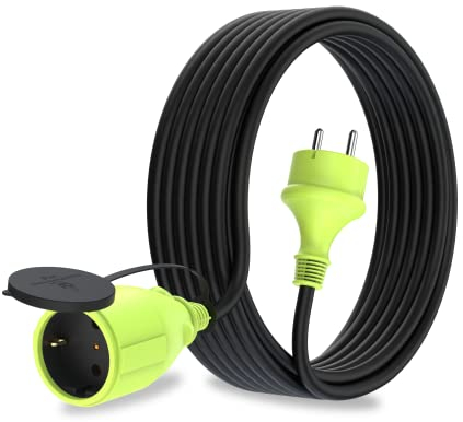 MutecPower 10m Schuko Verlängerungskabel für den aussenbereich IP44 H05RR-F3G 1,5mm² Outdoor verlängerung mit schutzkontakt buchse und schuko Steckdose 10 Meter schwarz/grün