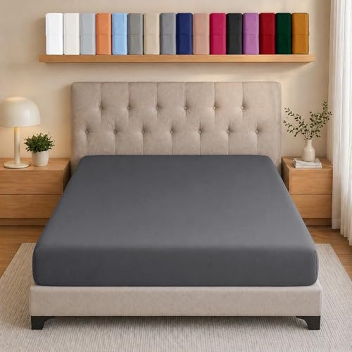 AMEHA Single Fitted Sheets Deep Pocket Up to 25 cm Charcoal Bedsheets Soft Brushed Microfiber Elasticated Corners Bottom Sheet Easy Care - Anti Wrinkle & Fade Resistant