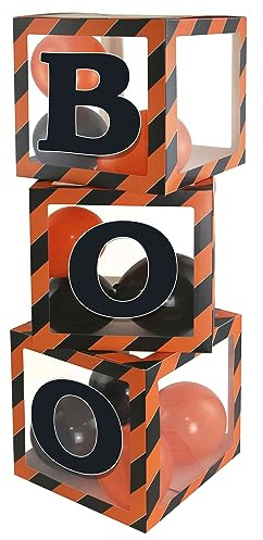 Eurowrap 3 Halloween Balloon Boxes Boo Scary Orange and Black Decoration Includes 12 Balloons and 3 Adhesive Stickers