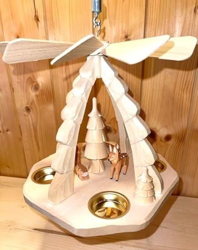 Rudolphs Schatzkiste Deckenpyramide Rehe Natur Höhe ca. 20cm NEU Hängepyramide Teelichtpyramide Holzpyramide Tischdekoration Dekoration Weihnachten Wärmespiel Lichter Figur Edelholz Seiffen