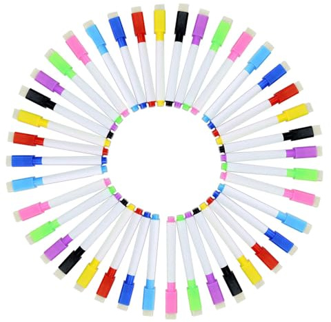 YIKANGHENG 40 Pcs Multicolour Mark Pen, Permanent Dry Erase Wipable Markers Pens with Blackboard Brush Sponge for Whiteboard, Plastic, Glass, Stone, Metal and Wood (40)