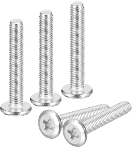 sourcing map M5x30mm Flat Round Head Phillips Head Screws, 10Pcs 304 Stainless Steel Phillips Drive Machine Screw, Full Thread, Bright Finish, Furniture Screw Connection Bolt Screw
