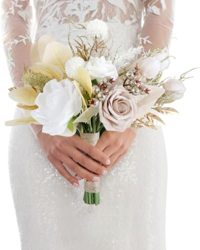 Huilimei Wedding Bouquets for Bride,Artificial Bridesmaid Bouquets for Wedding Boho Decoration,Wedding Ceremony and Church Home Decoration