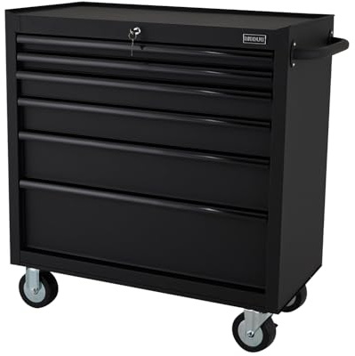 BiGDUG Professional Mobile Tool Cabinet – 36” Rollcab Tool Storage 6 Drawers – 979H x 915W x 465D mm (Matt Black)