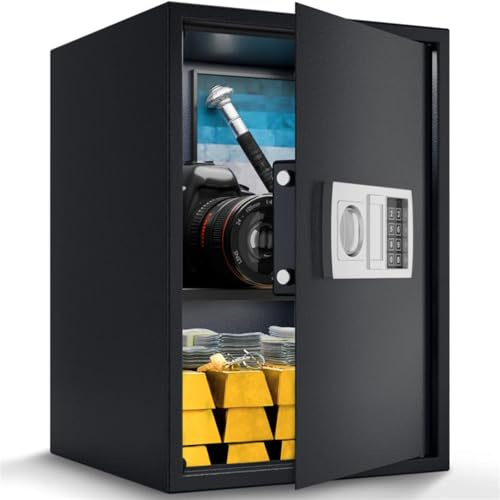 ACROPAQ Electronique Coffre Fort Grande - Coffre robuste avec code PIN programmable 3-8 chiffres, 51 L (55 × 35 × 33 cm), Étagère réglable & clés secours - Safe, Coffre-fort pour la maison