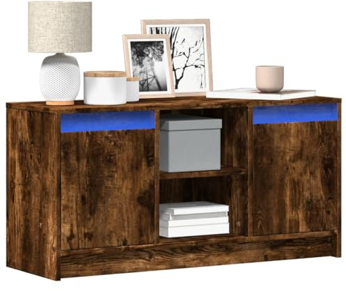 Homgoday Möbler TV-skåp LED Ek Rök 100 x 34 x 50 cm Spånskiva, TV-skåp Bänkskåp för TV-bord Industriellt Vardagsrum TV-ställ Style852191