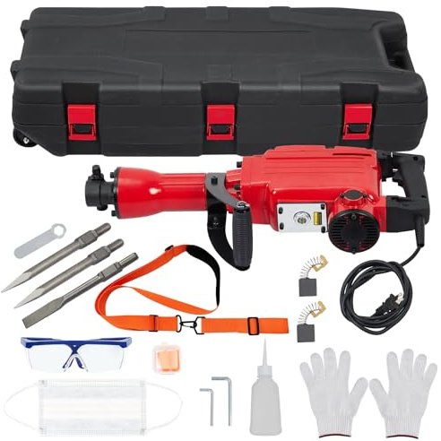Martello cric elettrico, 1700 W, kit di attrezzi per demolitore per calcestruzzo con set di 3 punte per scalpelli