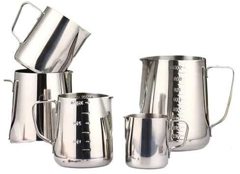 WENYOG Pot à Lait Pichet mousseur à Lait en Acier Inoxydable, pichet à café, pichet à Latte, pichet de Mesure, Expresso, Outil Barista, Accessoires for café(Double scale350ml)
