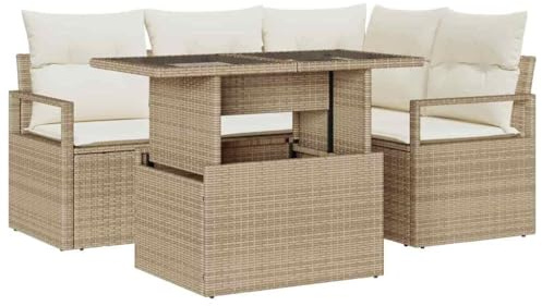 vidaXL 5-delat trädgårdsoffaset med kuddar beige poly rattan